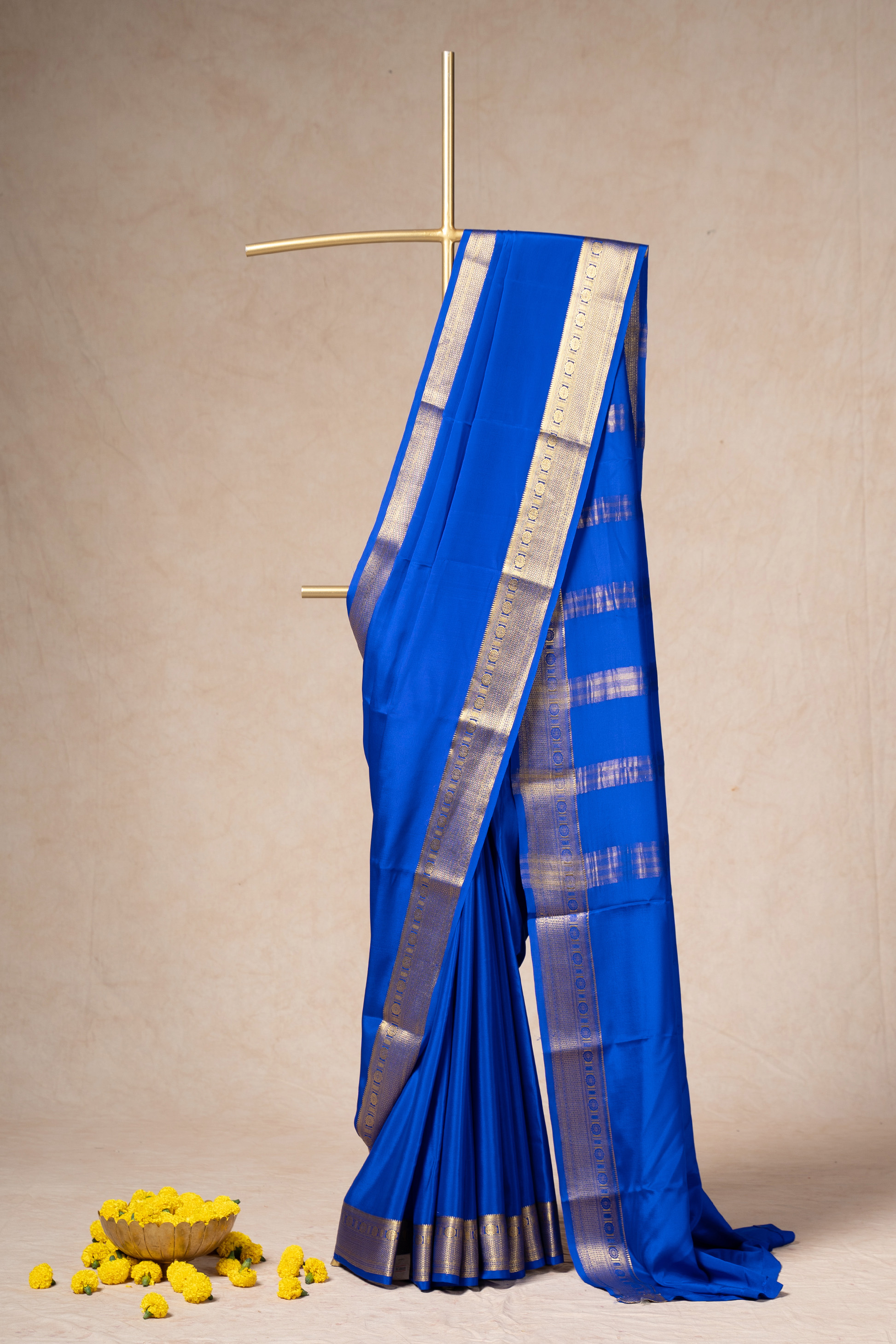 Royal Blue Mysore Silk Saree With Intricate Border