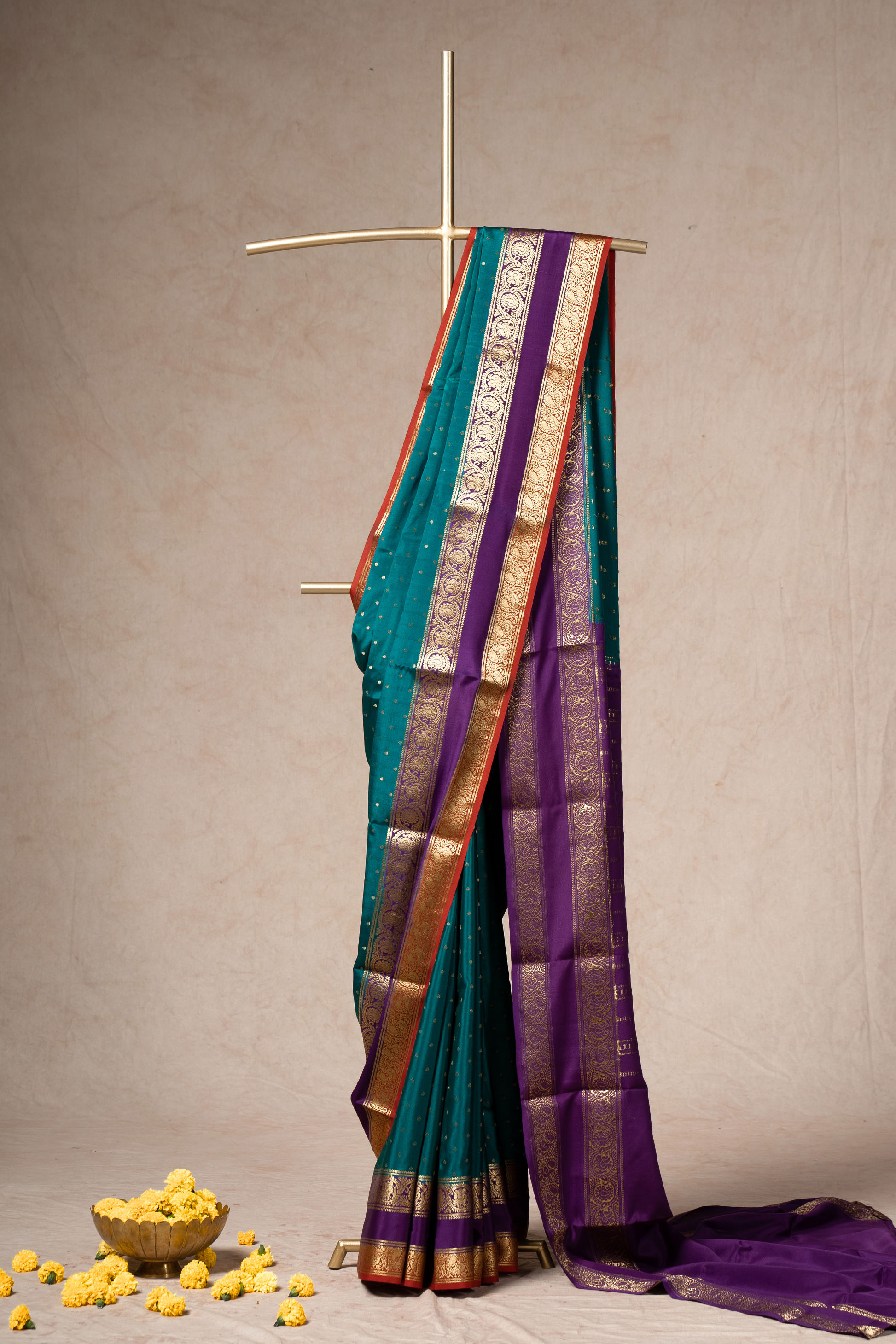 Rama Blue Mysore Silk Saree With All Over Buttas