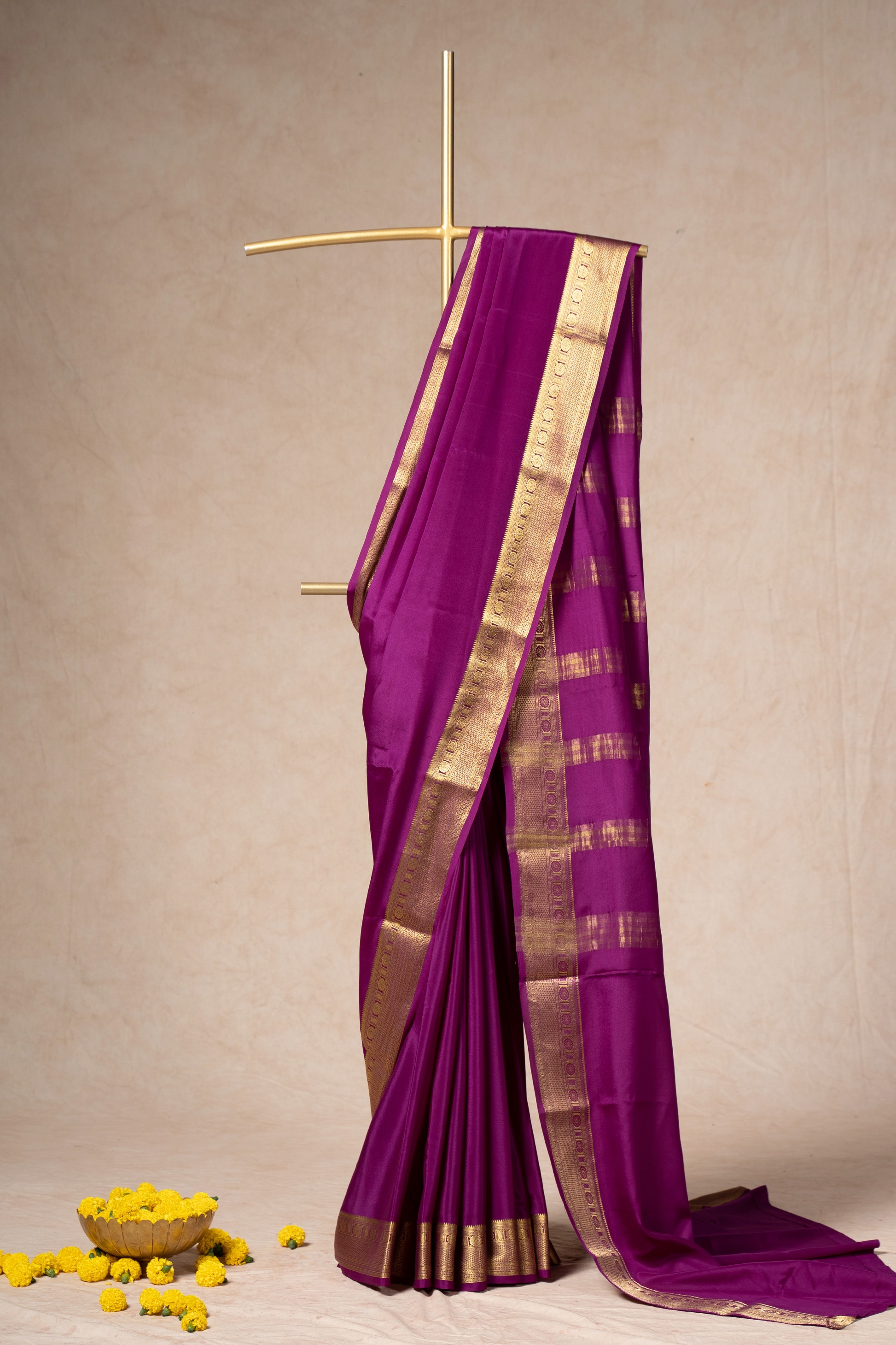Royal Purple Mysore Silk Saree With Rich Bentex Border