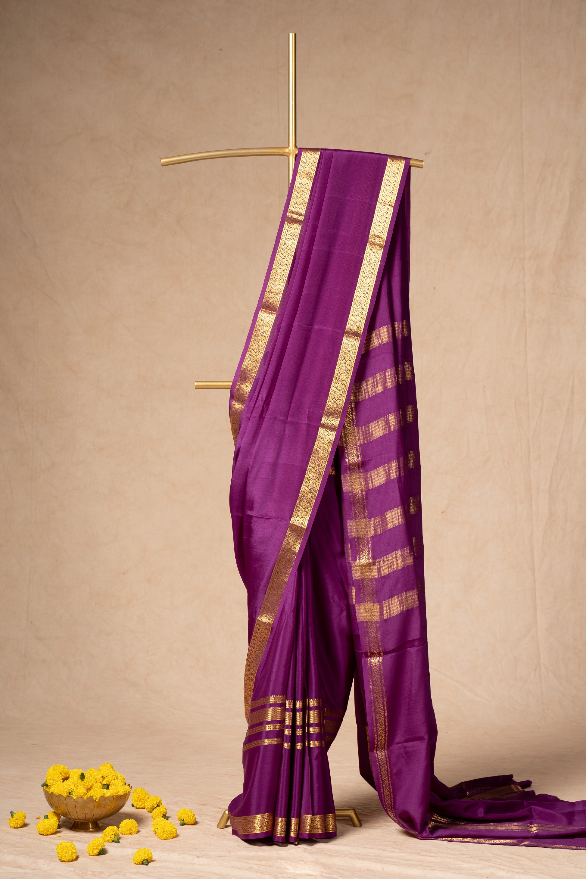 Rich Purple Mysore Silk Saree With Intricate Border