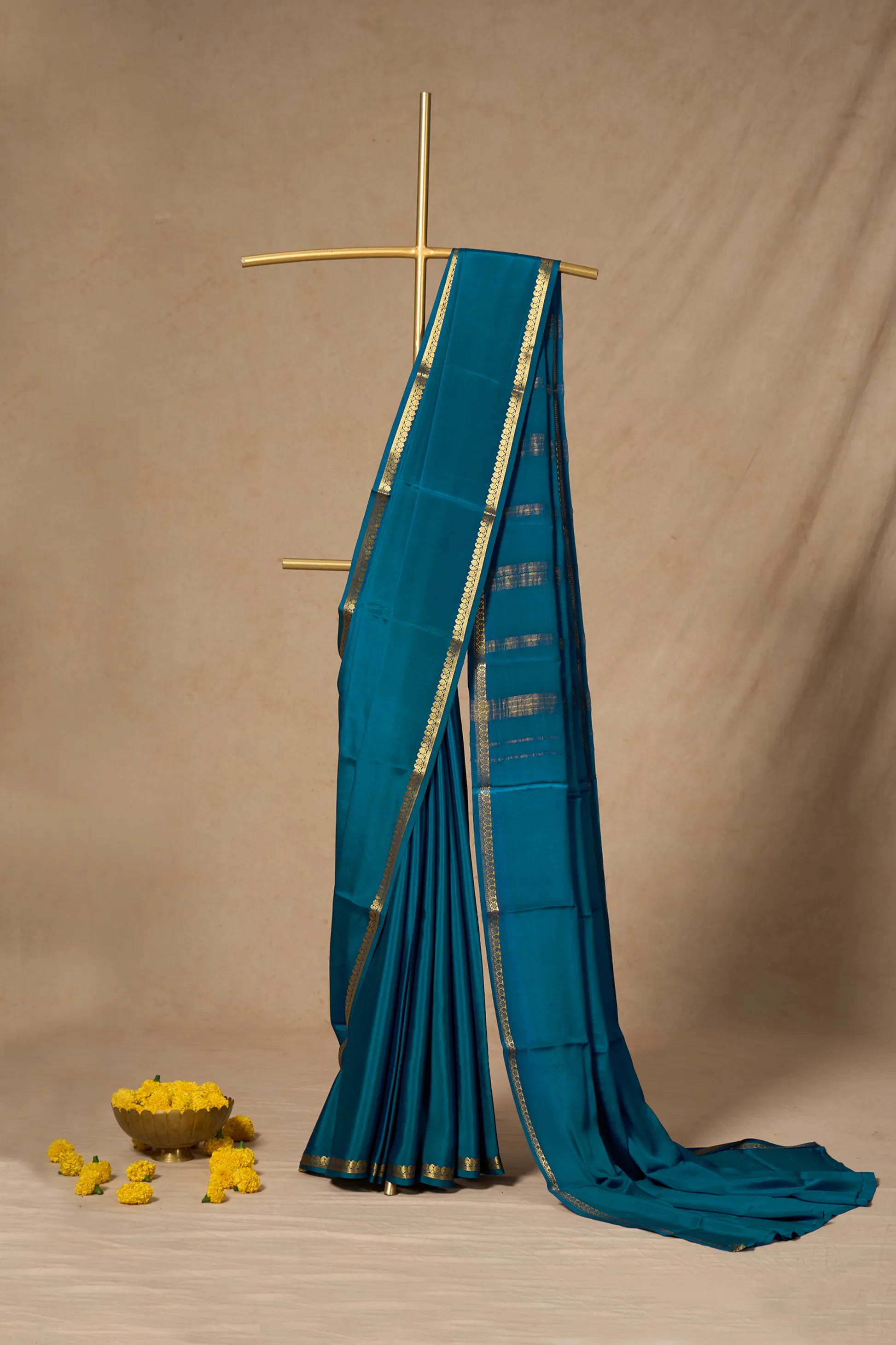 Peacock Blue Mysore Silk Saree