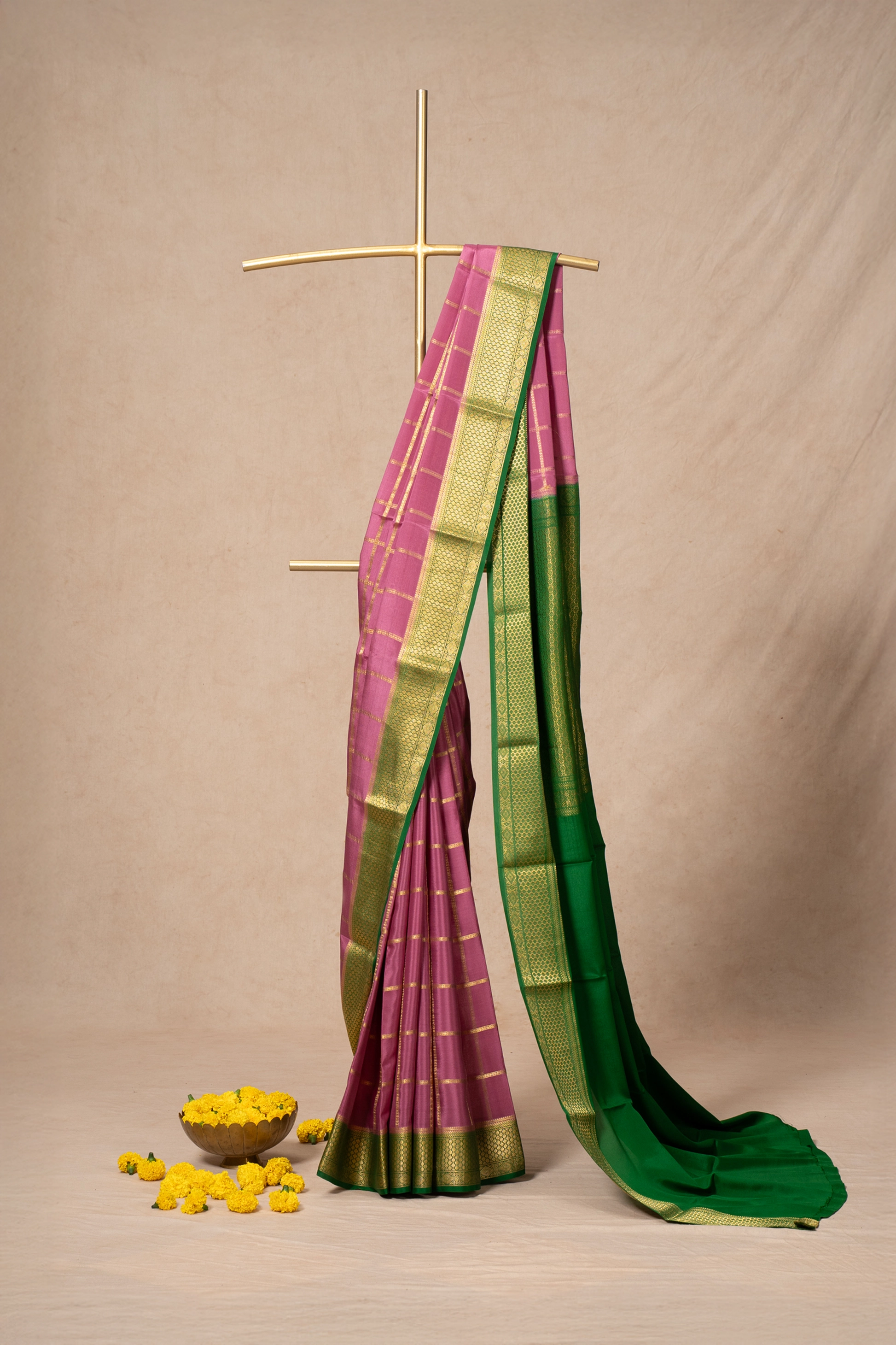 Lilac Mysore Silk Saree With Contrast Border