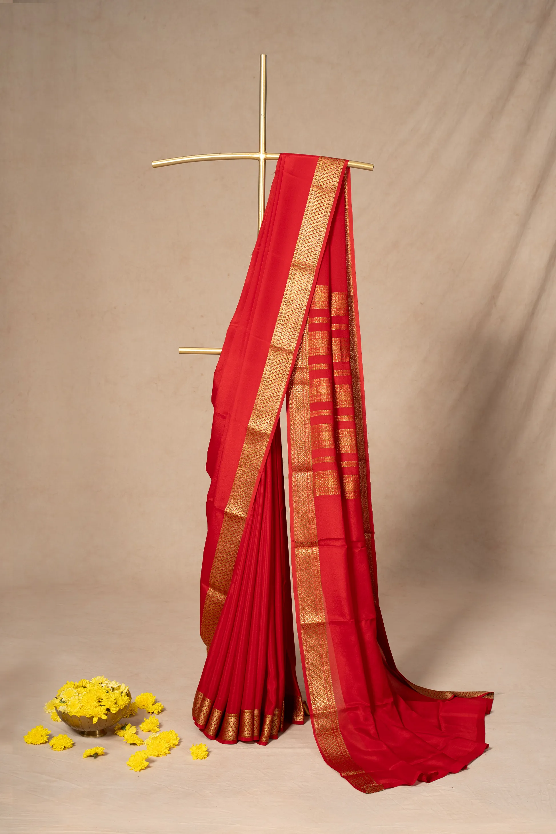 Red Mysore Silk Saree With Rich Pallu
