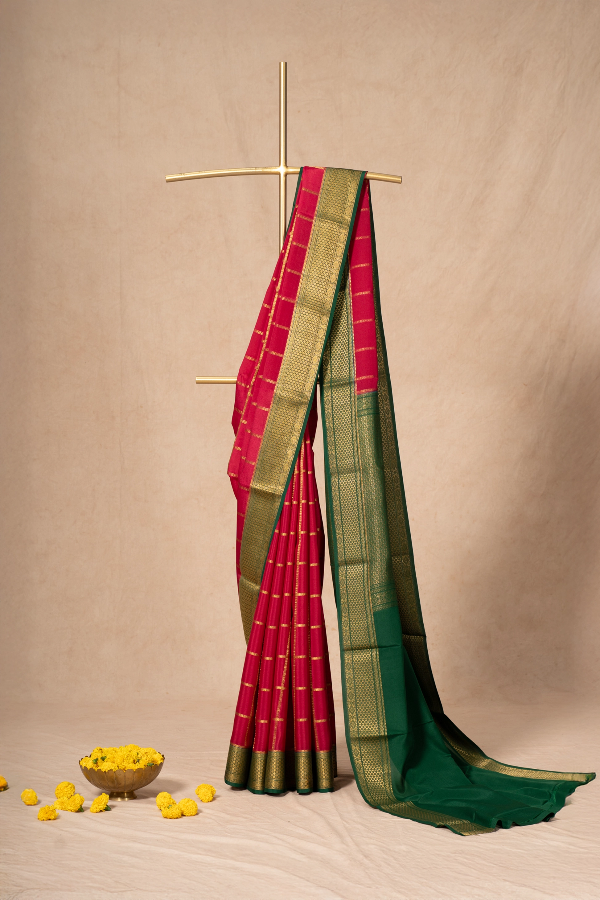 Pink Mysore Silk Saree With Contrast Border