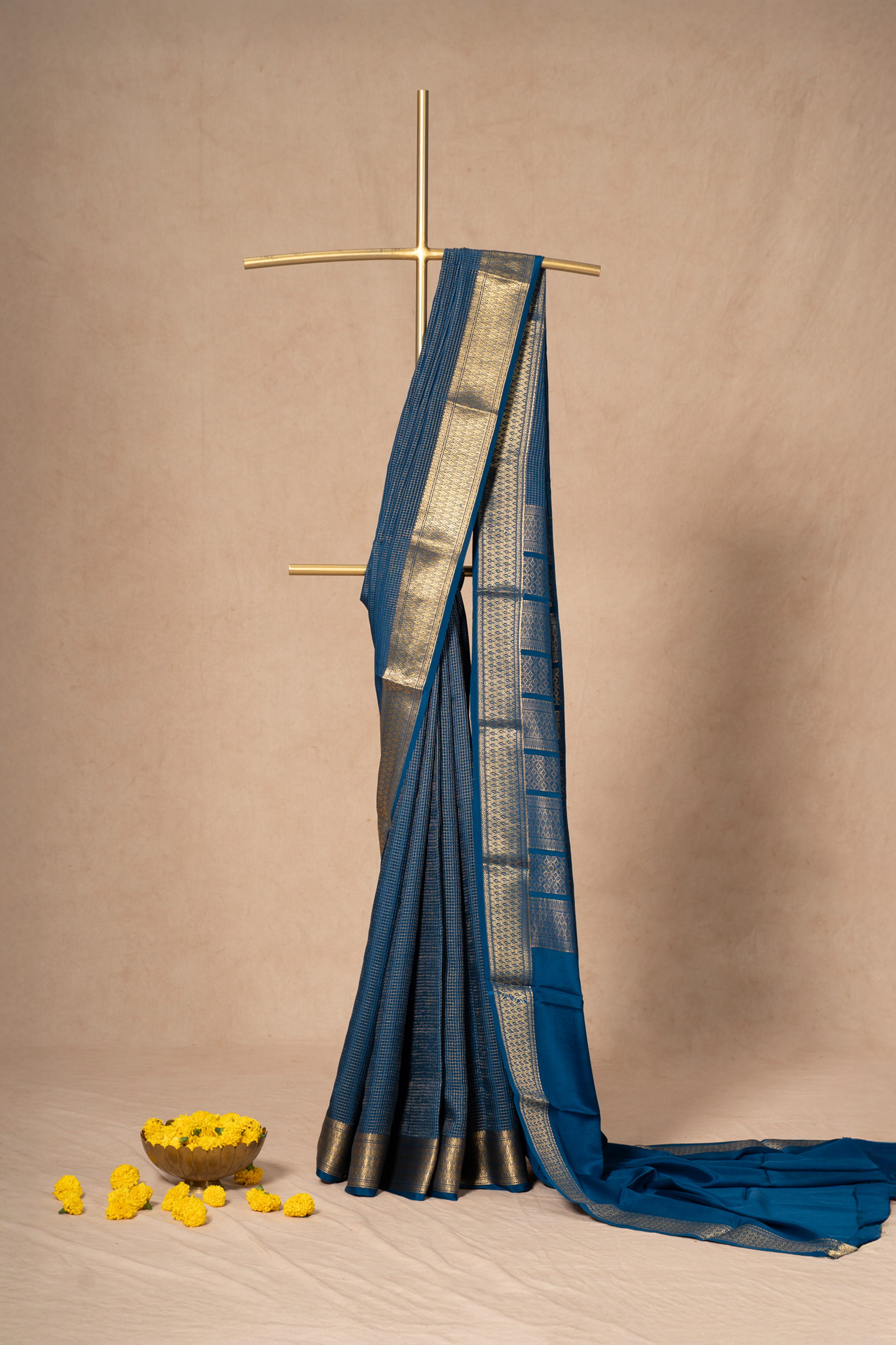 Teal Blue Mysore Silk Saree With a Rich Pallu